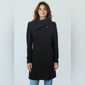 H&M Black Wrap Coat with Statement Collar Size 10